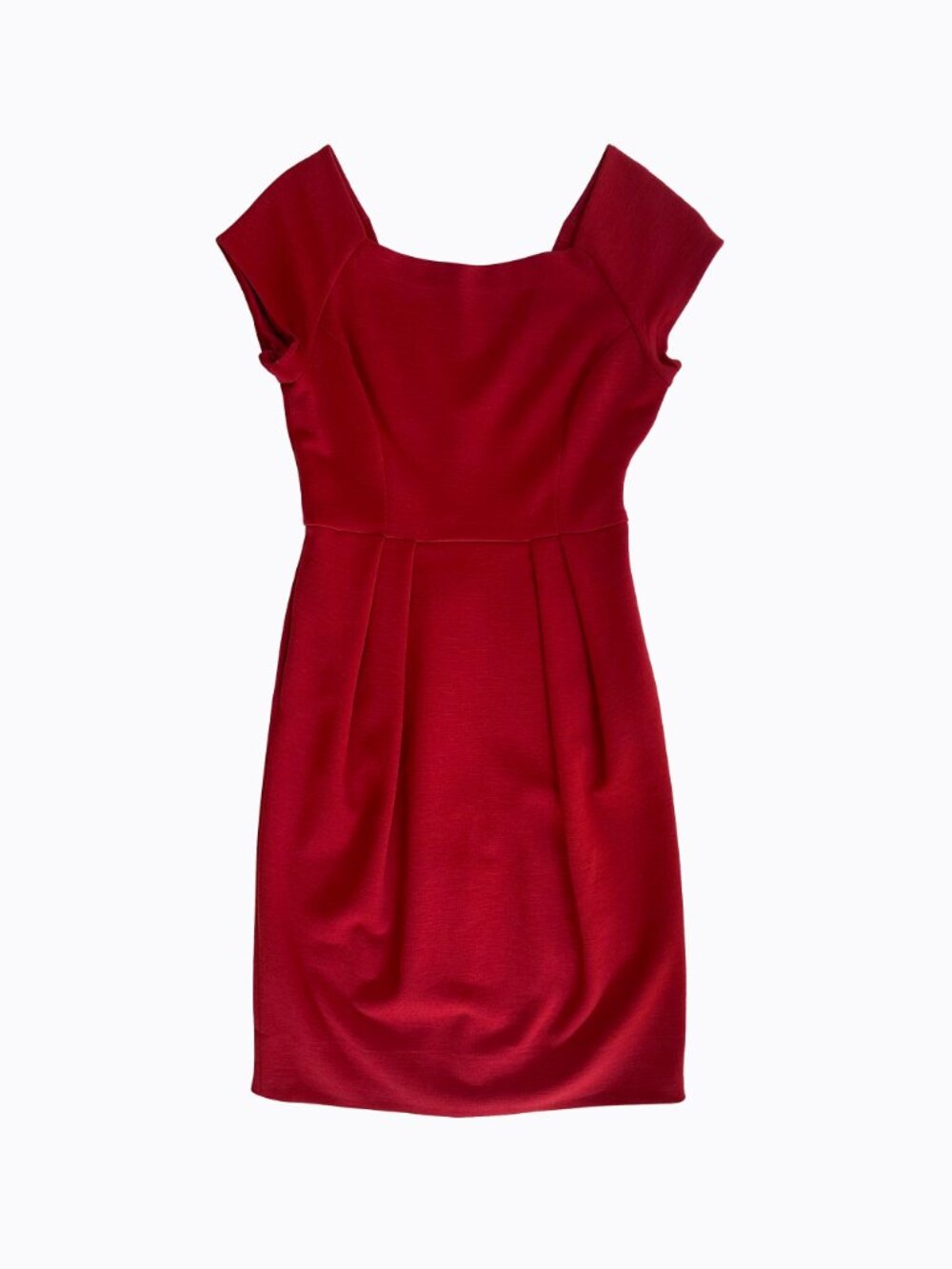 DVF Classic Red Sheath Dress 4 Wool Empire Waist Pleated V-Neck Back Y2K Office